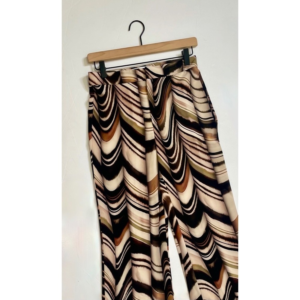 ZARA Printed Flare Pants Brown Green Stripes Blogger Favorite Chic Party X-Small - Picture 4 of 16